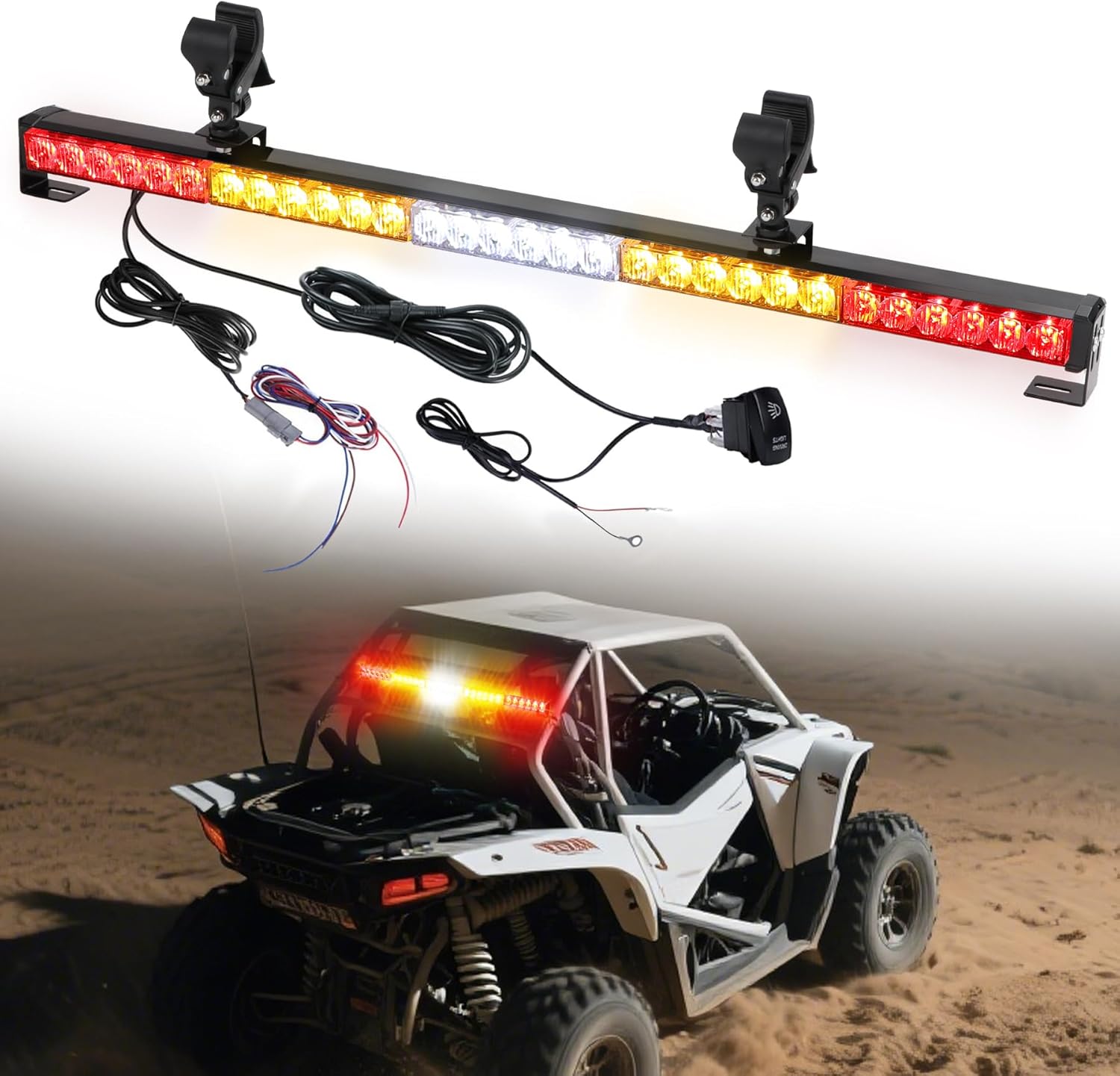 LED Offroad Rear Chase Strobe Light Bar Safety Flashing Emergency Light bar w/Brake, Running, Turn Signal & Strobe Lights for Polaris RZR XP 1000, Can-Am Yamaha UTV, ATV, 4x4 Trucks (RYWYR)