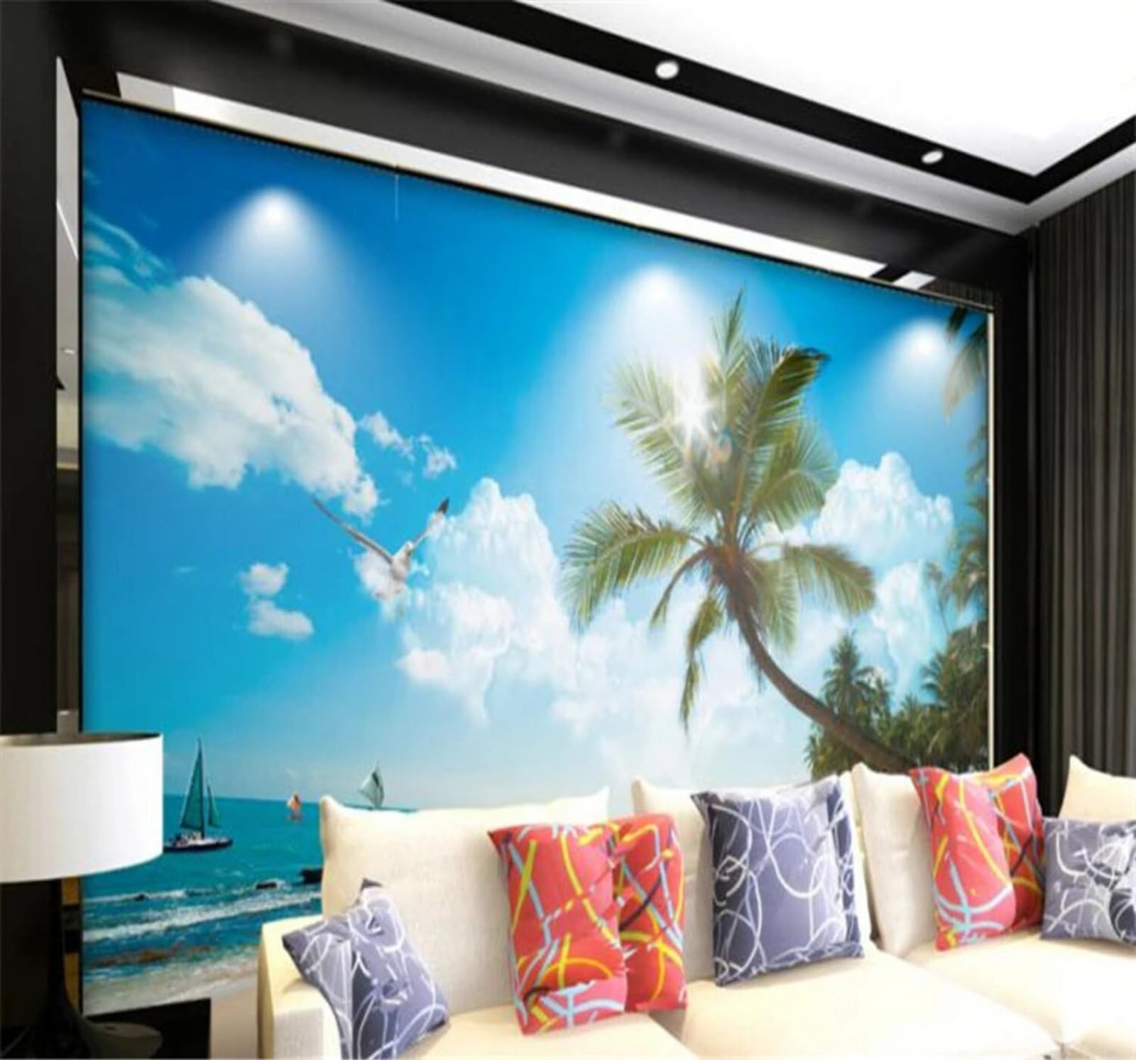 Xlming 300Cm×210Cm(B×H) Beautiful Sky Sea Beach Scenery 3D Wallpaper Luxury Home Dining Decor Paste Sofa Living Room The Wall For Bedroom Mural-300Cm×210Cm