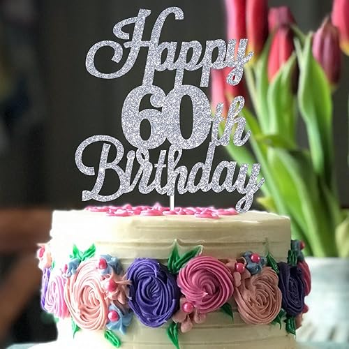 Miniatura 7 de Decoración para tartas de cumpleaños 60 años con purpurina plateada, decoración de cumpleaños de 60 años, decoración de cumpleaños de 60 años,