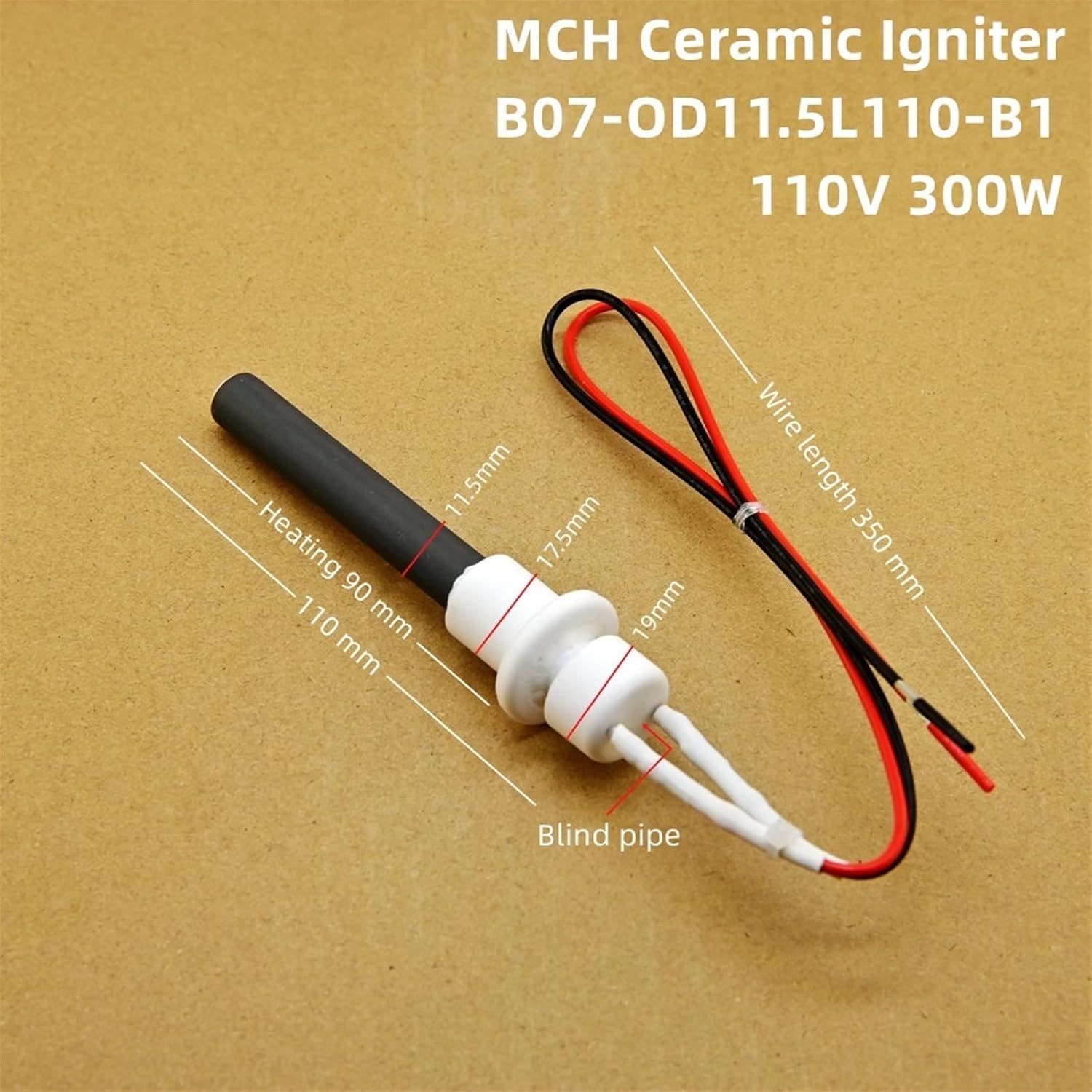 220V350W Ceramic Igniter Ceramic Heating Tubespark for Pellet Stove 11.5 * 6.5 * 110mm Pellet Stove Ignitor(B07 L110mm B110V300W)