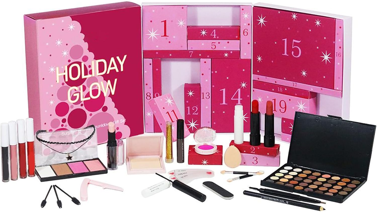 Christmas Calendar Makeup | 24 Days Cosmetic Advent Set, Christmas Countdown Kit, Cosmetic Box, for Adults, Holiday, New Year, Party, Favors, Wedding, Dating, Office, School, Shopping