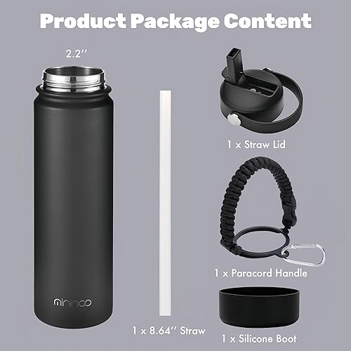 Miniatura 5 de Mininoo Botella de agua aislada de 32 onzas con pajilla, termo de acero inoxidable de doble pared al vacío con tapa para popote y tapa para beber, a