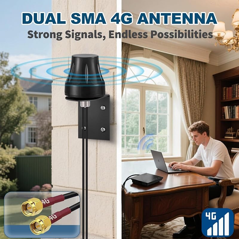 Antenă externă 4G LTE MIMO Bingfu cu conector SMA, suport de montare pe perete, rezistentă la apă, pentru router 4G, hotspot CPE și camere de supraveghere