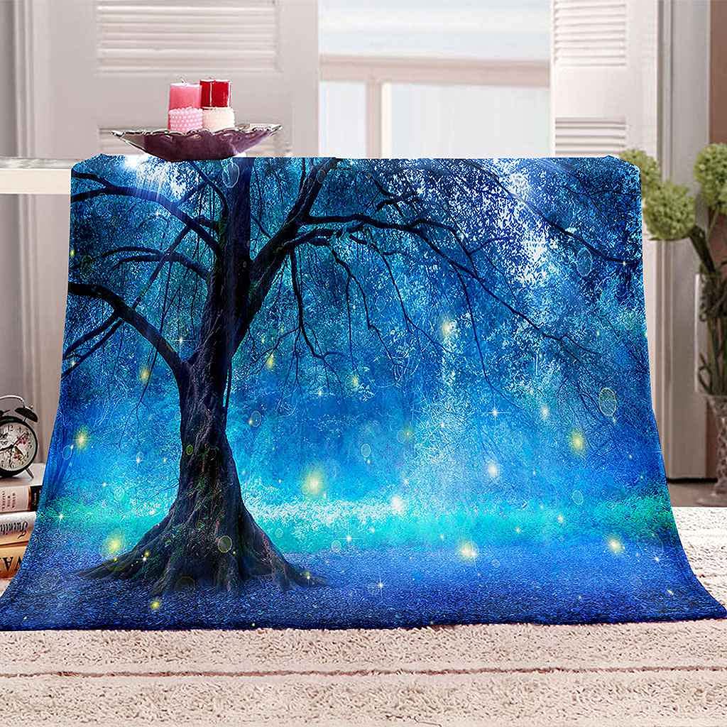 Couverture lit imprimé 3D forêt de nuit pour décorer un salon moderne