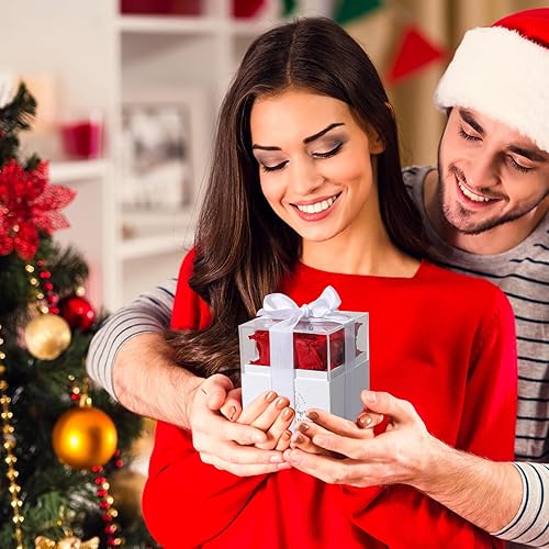 Miniatura 4 de LOUVPY 4 ideas rojas para ella - Flores para siempre rosas en caja acrílica - Regalo de rosas preservadas - Ramo de flores frescas para entrega