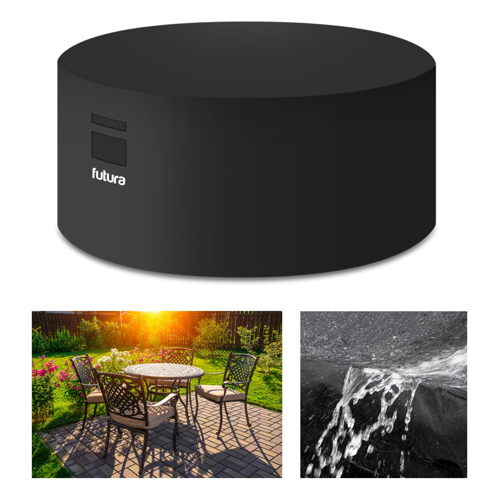 Round Garden Table Cover 190x80cm Waterproof 600D Oxford Fabric, Heavy Duty Outdoor Patio Cover with Air Vents, UV Protection, PVC Lining and Fits Round Garden Furniture