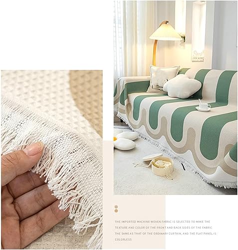 Miniatura 3 de Beydodo Funda de sofá suave, funda decorativa para sofá de dos plazas, toalla de algodón y lino, patrón de rayas con borla, 70 pulgadas de ancho x