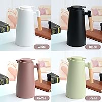 Vista 7 de Irishom Jarra térmica de doble pared de 1 litro, olla térmica al vacío con mango de madera, hervidor de agua, frasco aislado, jarra de té que Blanco