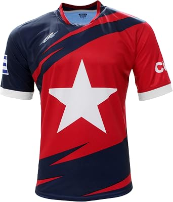 ARZA Mens Cuba Fan Soccer Jersey Red and Blue Short Sleeve Lightweight Polyester Football Shirt