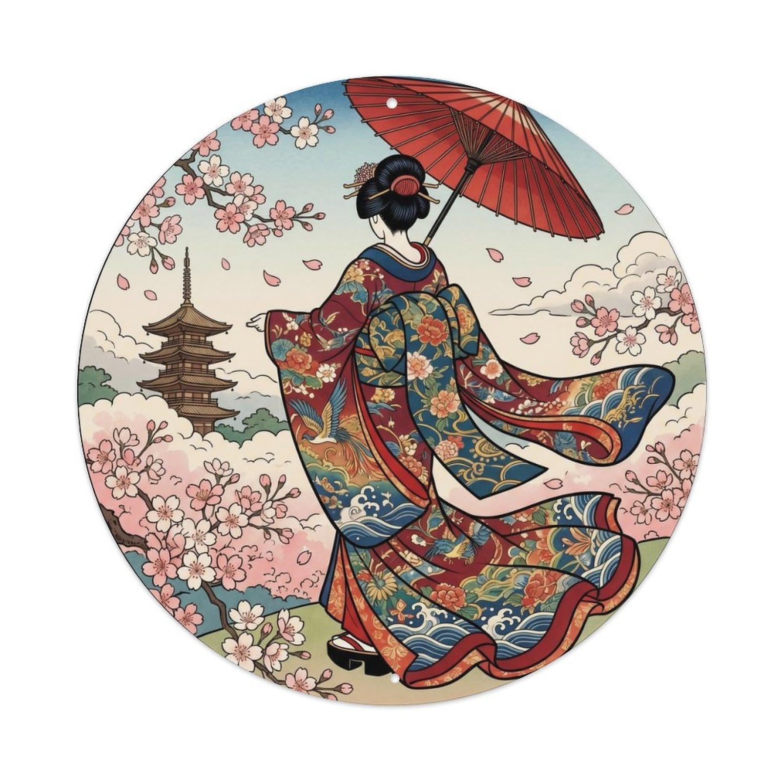 Galvaxio Style Japanese Kimono Woman In Furisode Kimono Graceful Metal Tin Sign