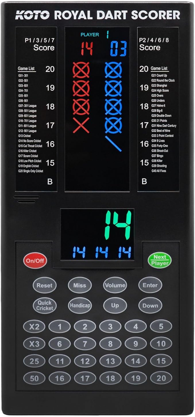 KOTO Royal Dart Scoreboard, Games, Scoreboard Incl. 32 Games, Score