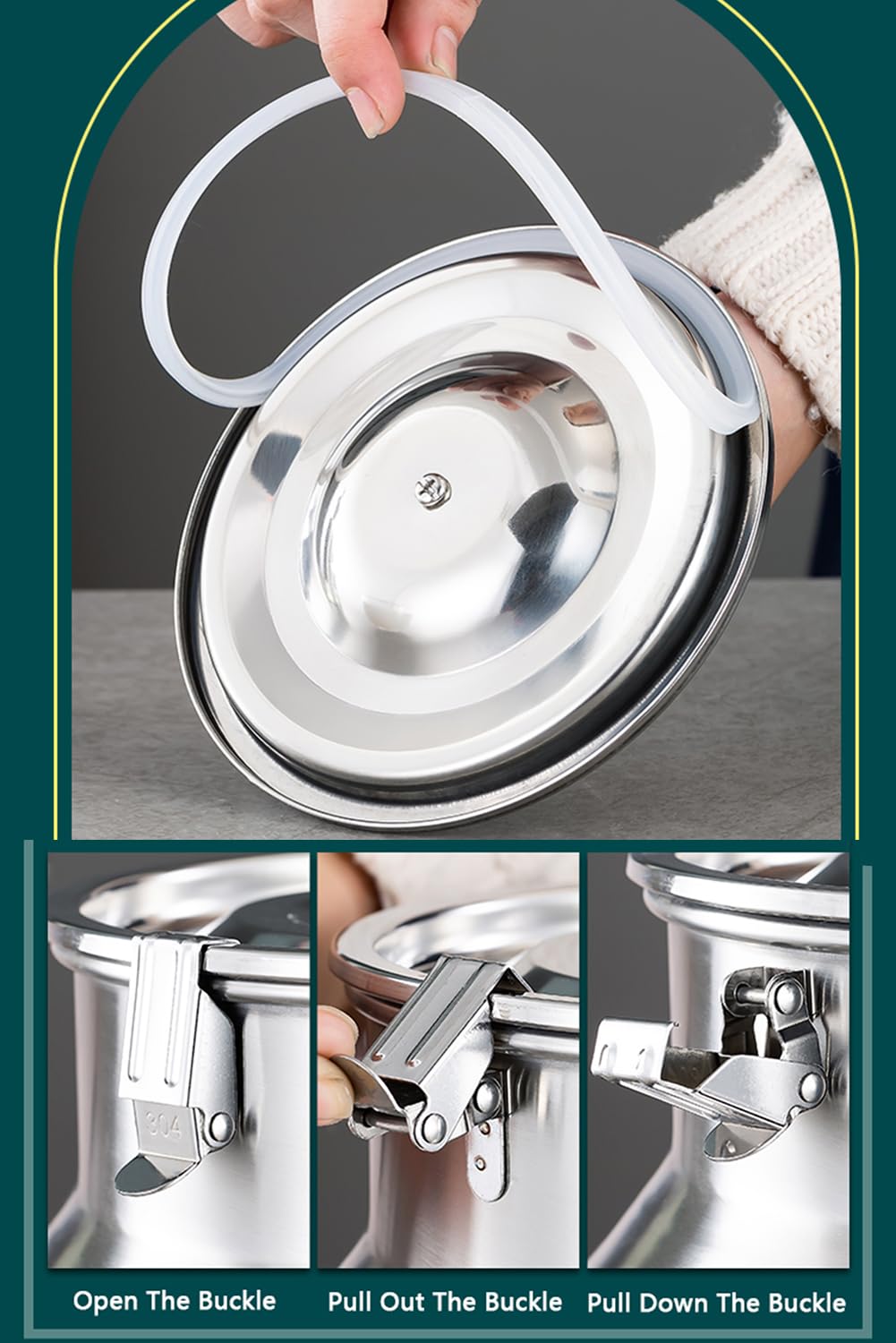 Lattiera in acciaio inox resistente con coperchio ermetico e maniglia, capacità 3-10 litri, colore argento. (10L)