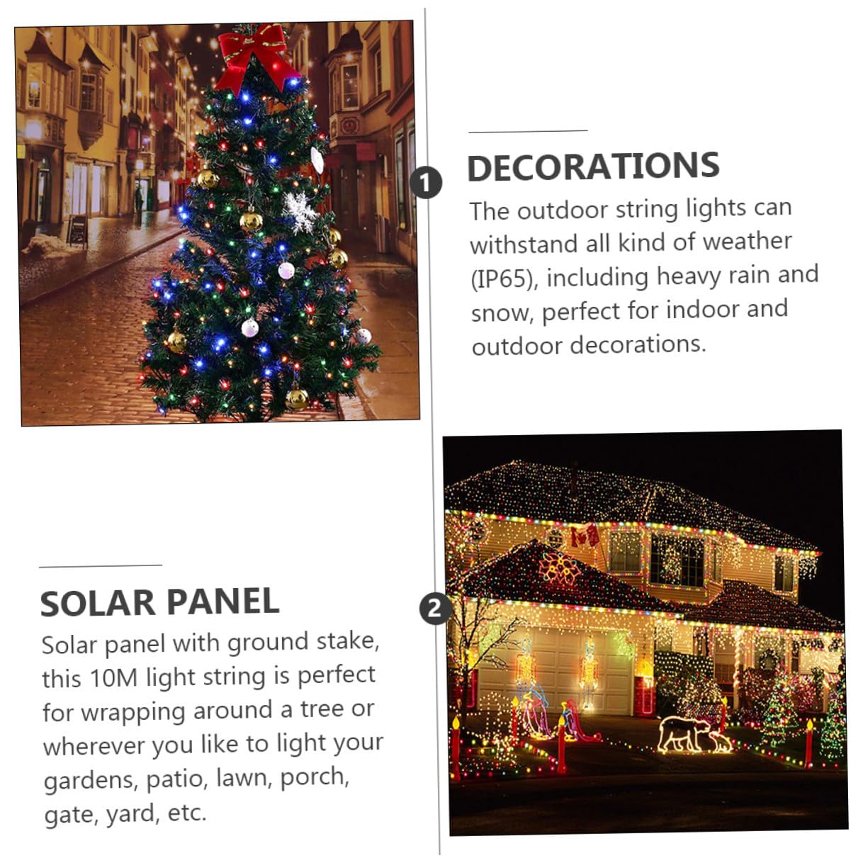 2 Satz 10m LED Solar Lichterkette mit 100 Leds Wetterfeste Ip65-geschützte Außenlichterkette aus Abs Ps für Garten Terrasse und Outdoor Partydekoration