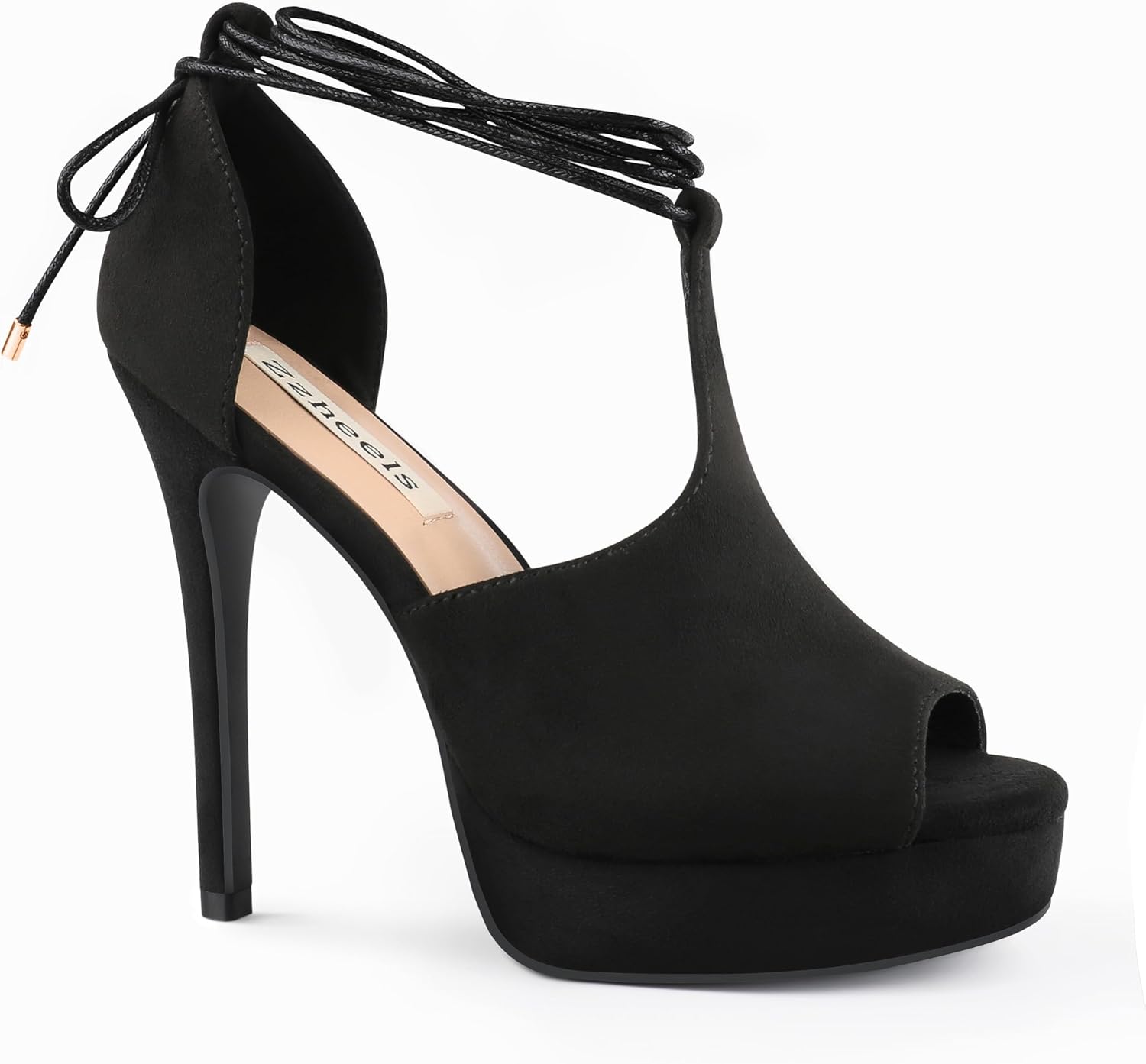 Zzheels Women's Peep Toe Heel Platform Stiletto High Heels Strappy Lace up Heels Dress Party Pumps