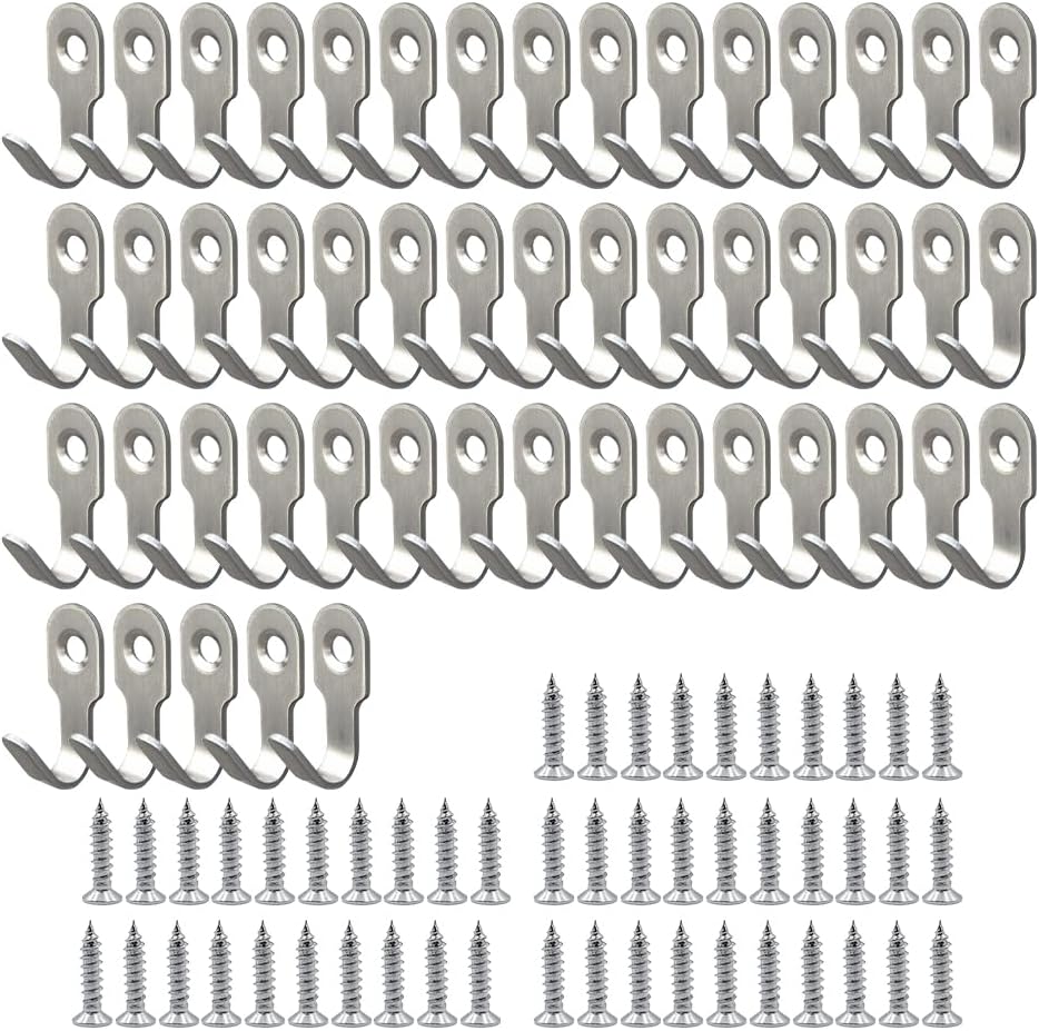 50 Pcs Heavy Duty Coat Hooks,Stainless Steel Wall Hook,Wall Mounted with Screws,Single Robe Coat Hooks,for Hanging Hat Tie Clothes Towel