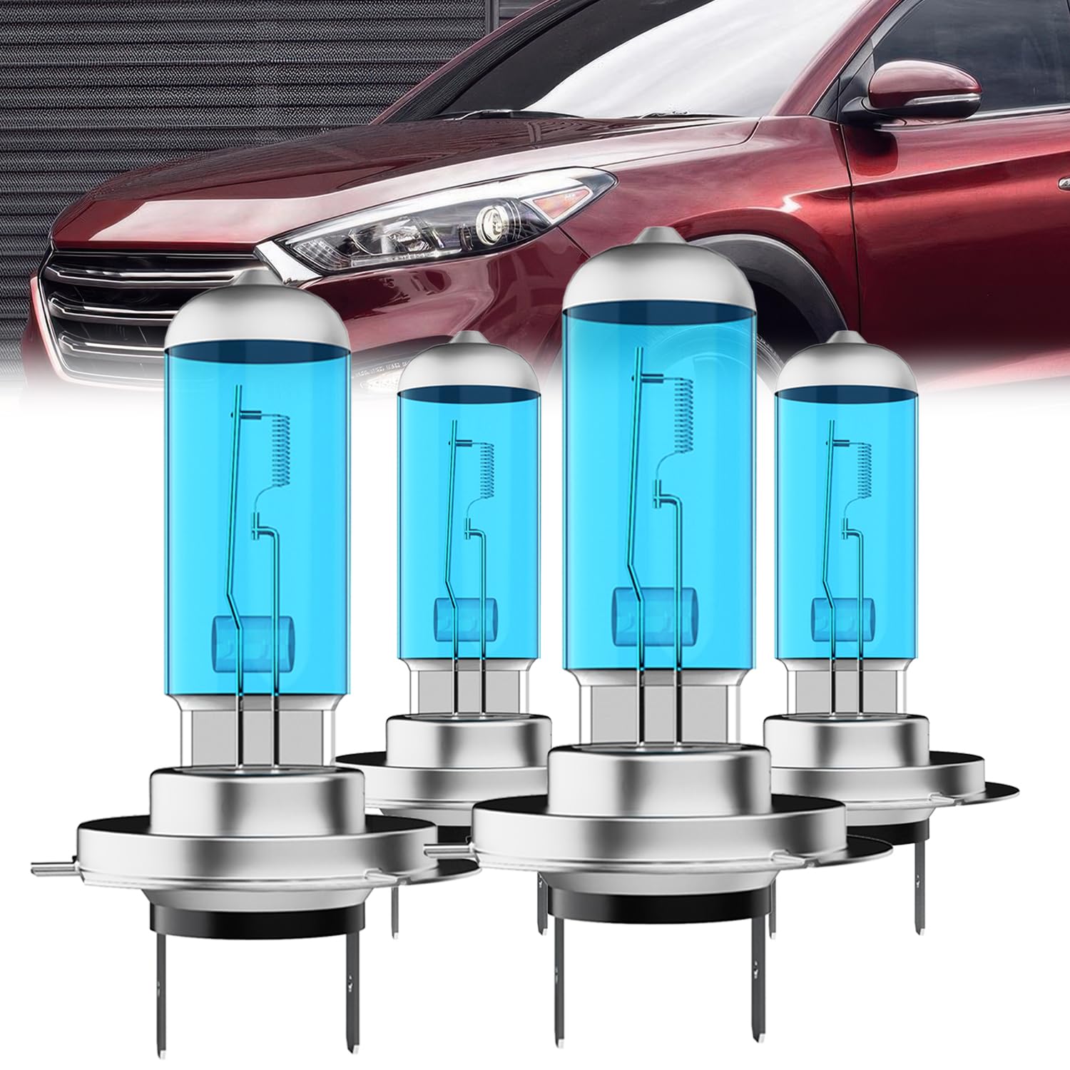 Headlight Bulbs Compatible With Hyundai Tucson 2016-2018, H7 High Beam + H7 Low Beam Halogen Light Bulb Combo, Super Bright 6000K White, Plug and Play, Pack of 4