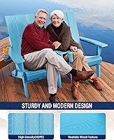 Vista 6 de Juego de 2 sillas Adirondack plegables modernas, sillas Adirondack de polietileno de alta densidad de gran tamaño con soporte para tazas, respaldo