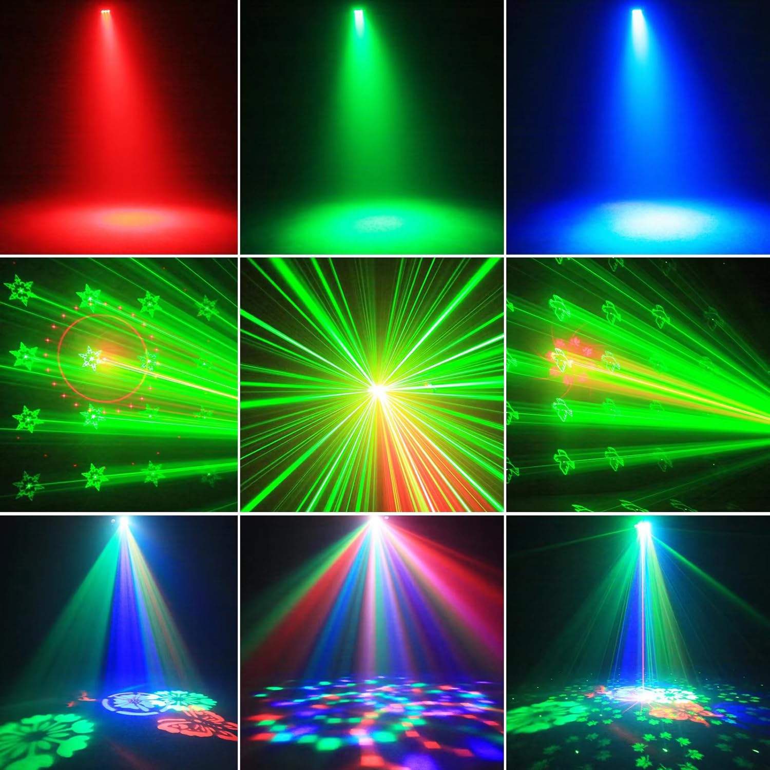Lampy DJ na imprezy, wieloeffektowe lampy LED imprezowe, lampy dyskotekowe, wzory LED RGB, stroboskop, sterowanie, światła sceniczne aktywowane dźwiękiem, światła stroboskopowe