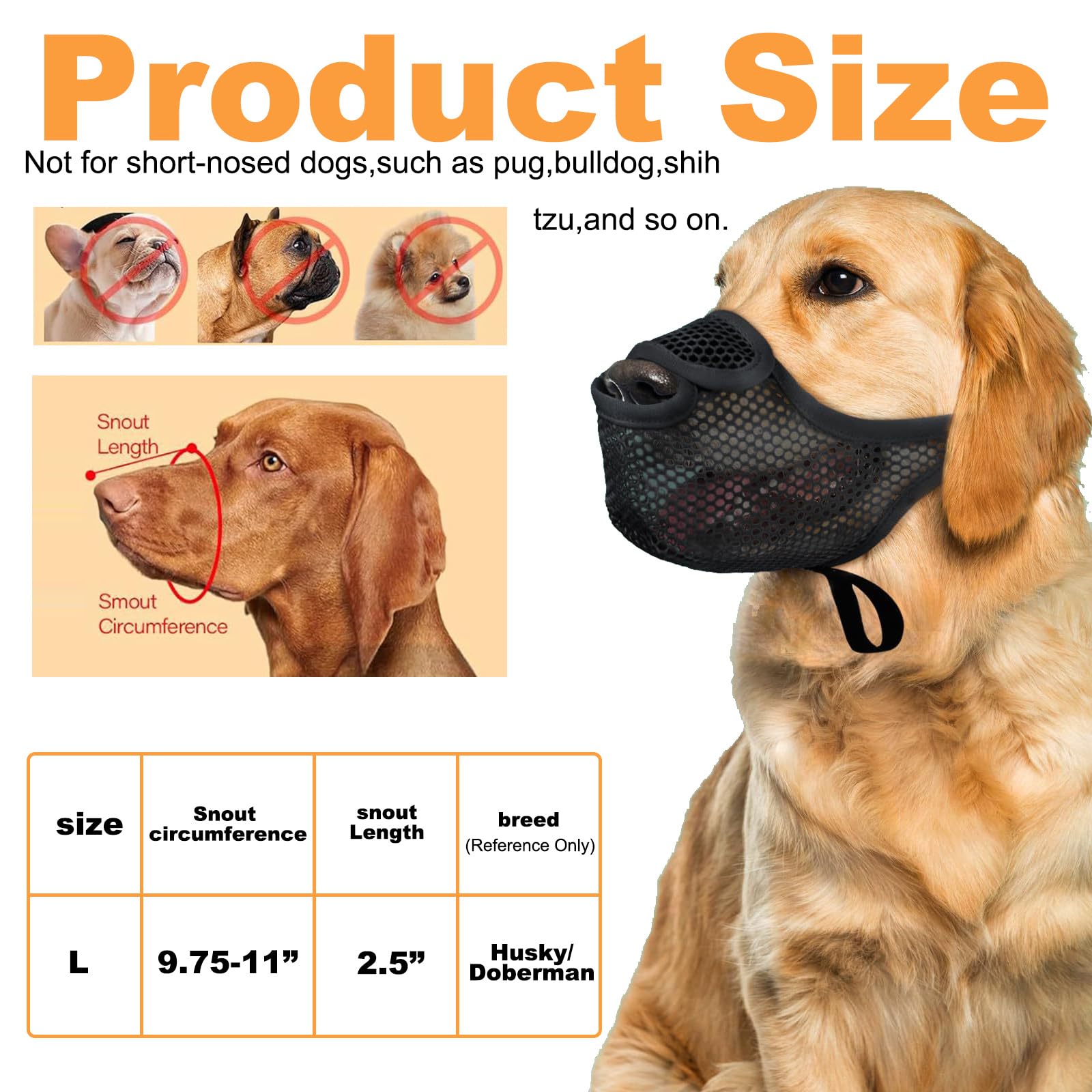 BSITSSS Dog Muzzle, Breathable Dog Muzzles Comfortable, Soft Muzzle for Large Dogs Poisoned Bait Protection Nylon Mesh Muzzle - Image 2