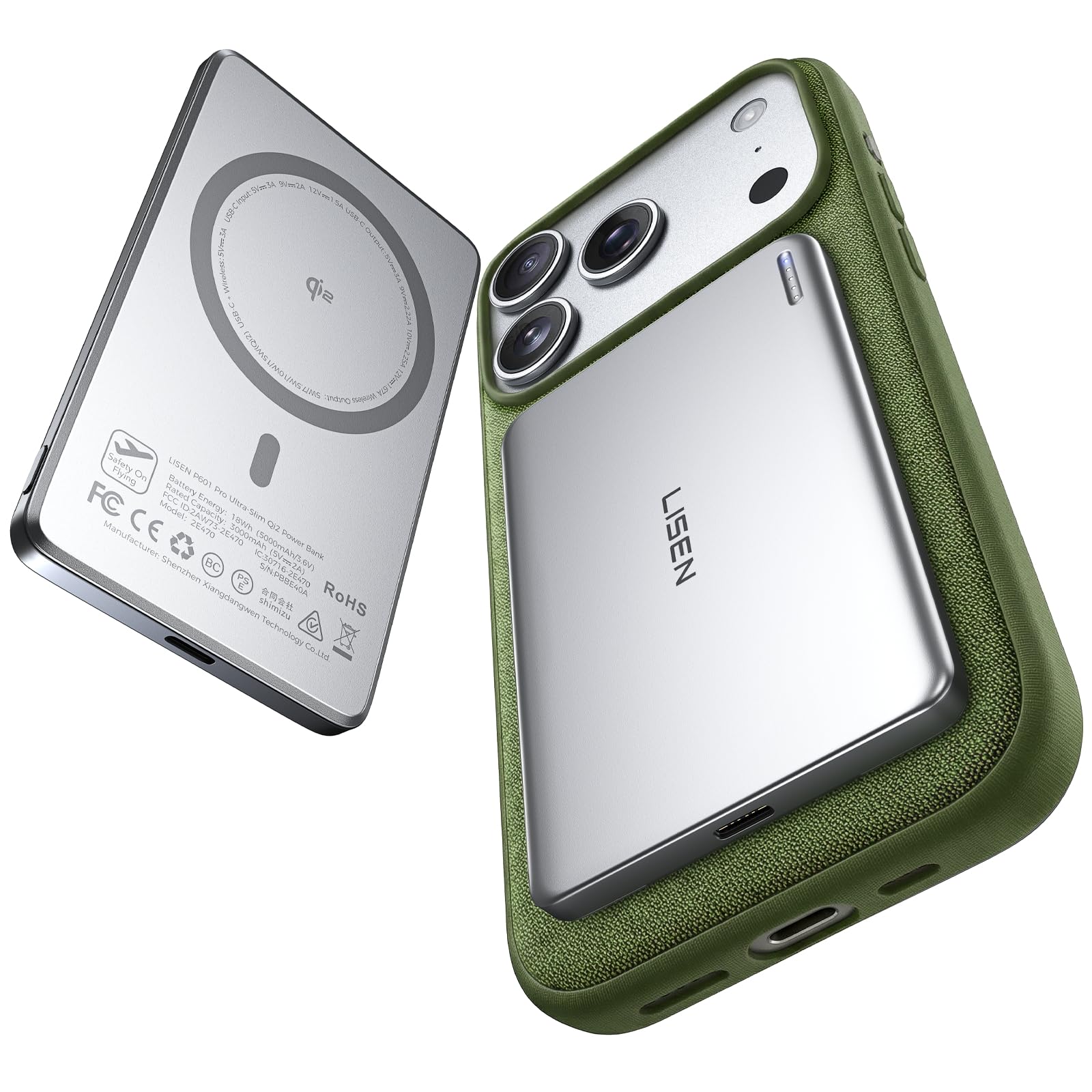 - LISEN Qi2 15W Ultra Slim MagSafe Battery Pack,5000mAh Fast Charging MagSafe Power Bank Slim Wireless,Slim Magnetic Portable Charger,Magnetic Power Bank for iPhone Air/17/16/15-12 Series,Gifts for Men