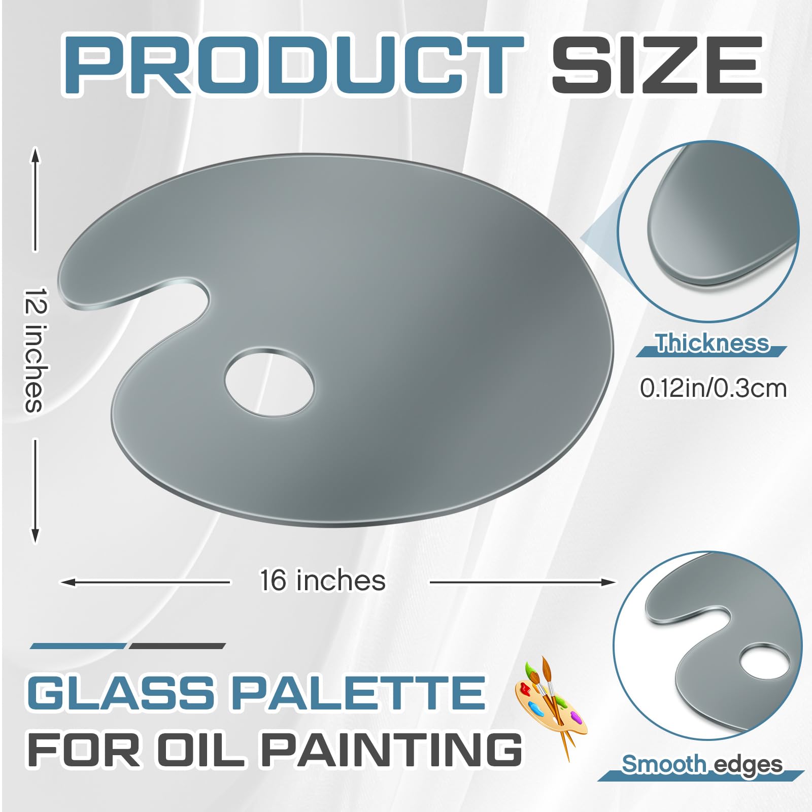 Nuanchu 40,6 x 30,5 cm ovale neutrale graue Palette aus gehärtetem Glas für Ölgemälde Künstler kratzfest leicht zu reinigen für DIY-Farbmischungen