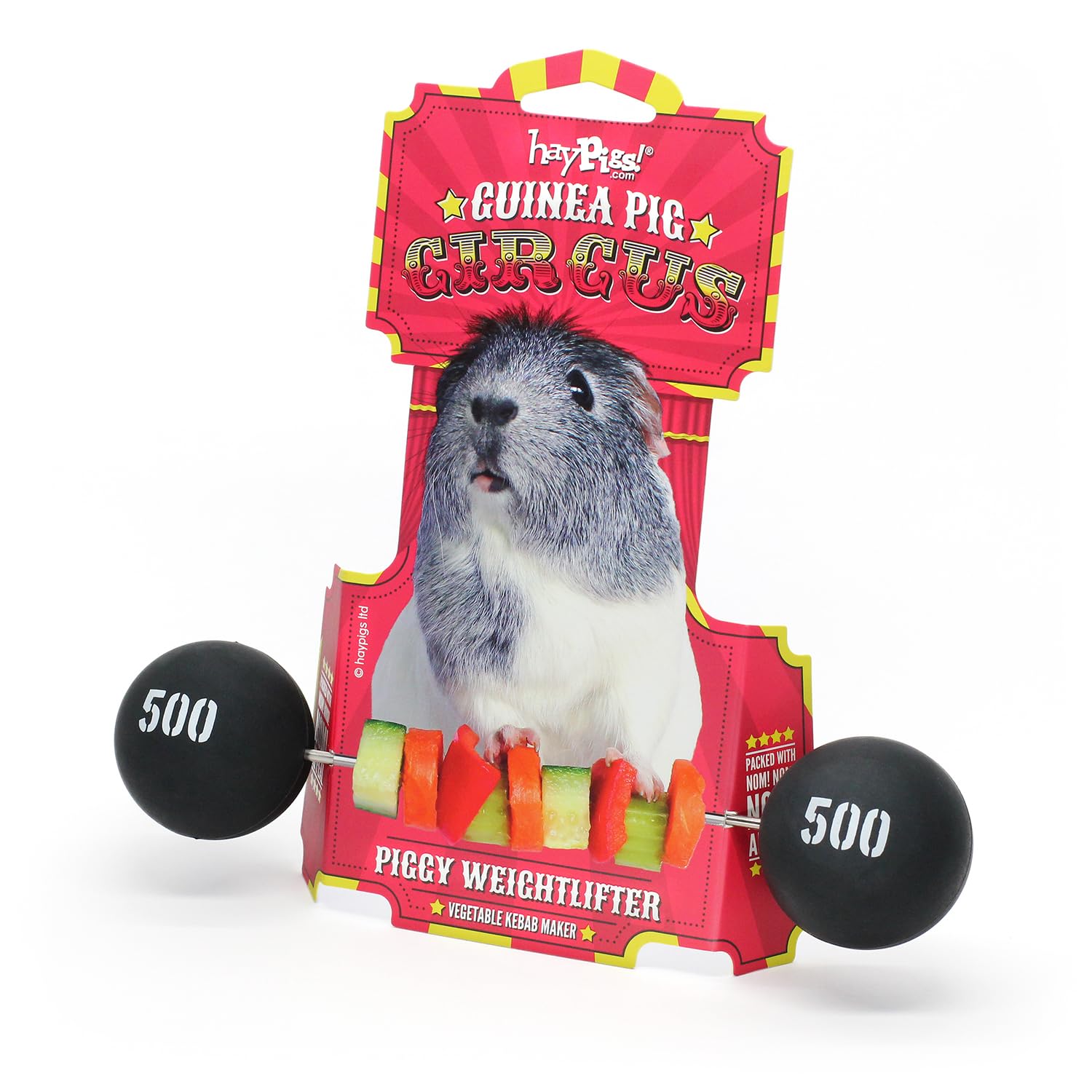 HAYPIGSGuinea Pig Toys and Accessories - Circus Themed PIGGY WEIGHTLIFTER Vegetable Kebab Maker - Small Animal Boredom Breaker