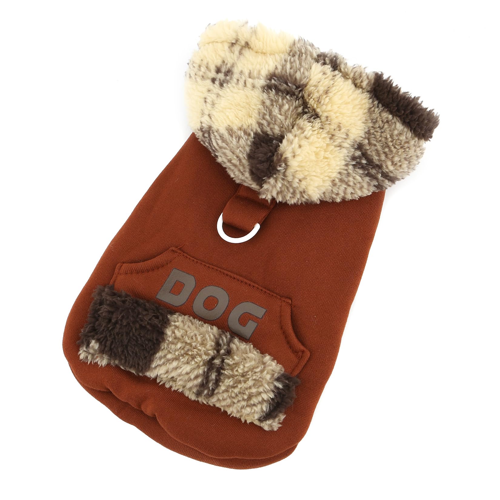 XHYRHTS Maglione in Pile per Cani con Cappuccio Scozzese Fuzzy per Razze Piccole XSmall, Caldo Pullover Senza Maniche con Anello a D e Tasca, Completo Invernale con Cappuccio per Cuccioli Gattini