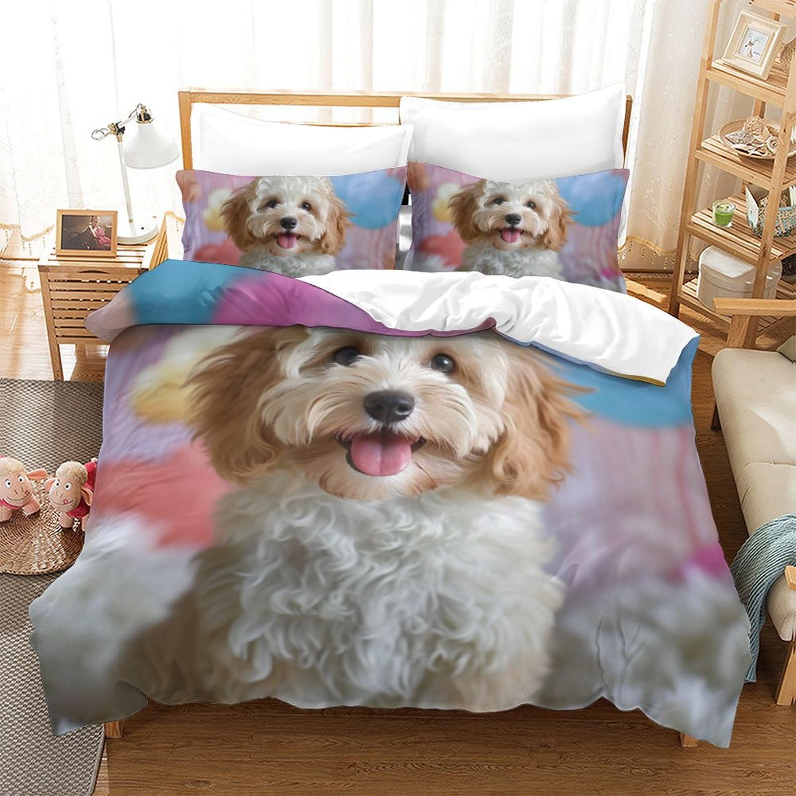 DNAVSOETR Cockapoo Duvet Cover Sets 3 PCS Hotel Quality Quilt Cover Bedding Bed Covers with Pillowcases with Zipper Closure Breathable Stylish Comforter King（220x240cm）