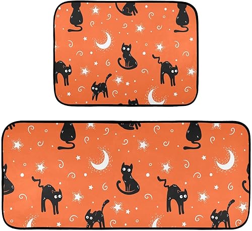 Kitchen Mats for Floor 2 Piece Set Black Cat Moon Print, Anti Skid Cushioned Water Absorbent Kitchen Rugs Door Mat Floor Mats for Kitchen Sink disponible en Yaxa El Salvador