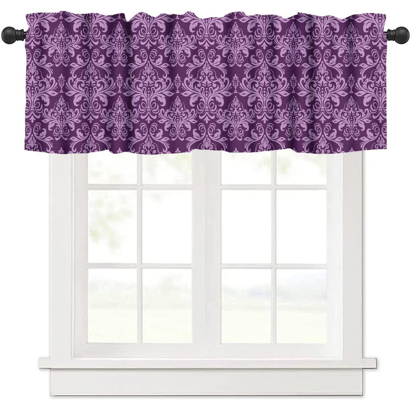 moderw Vintage Damask Floral Window Valance Curtains Oriental Antique Window Treatments Luxury Gothic Victorian Baroque Bohemia Flowers Valance Curtain for Bedroom Living Room Kitchen 54x18inch
