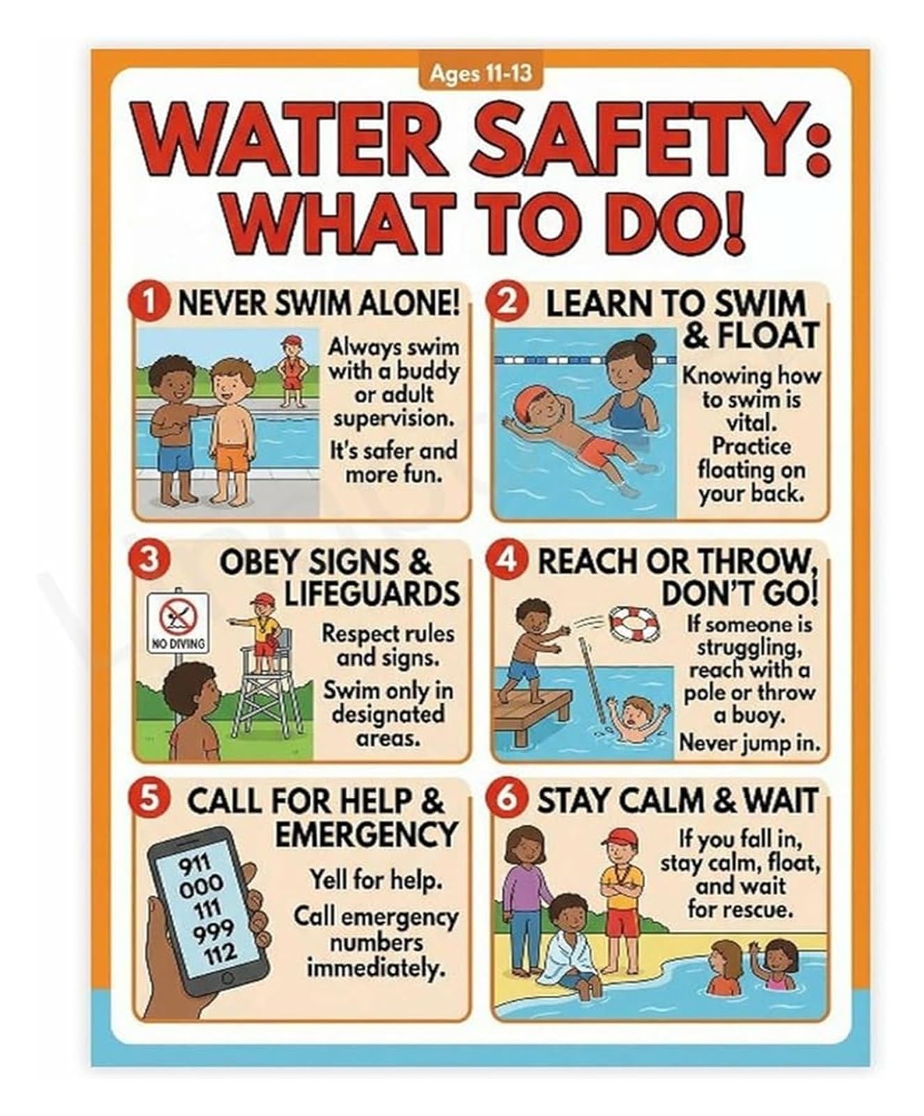 LLBOGRGGN Swimming Pool and Water Rules Child Educational Guidelines Poster Wall-Art for Home Bedroom Office Decor(Framed,12x18inch(30x45cm))