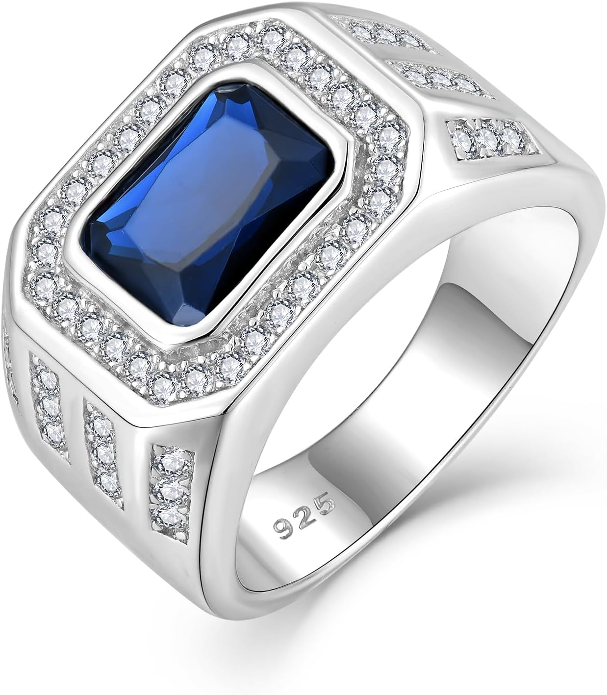 Ring for Men Wedding Promise 925 Sterling Silver Ring Men Square Cubic Zirconia Rings Jewelry Birthday Gifts for Him Husband