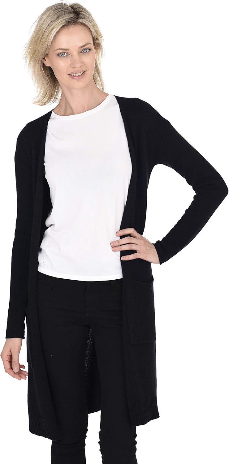 Cashmeren Mid-Length Open Cardigan 100% Cashmere Long Profile Sleeved Sweater for Women - Image 4