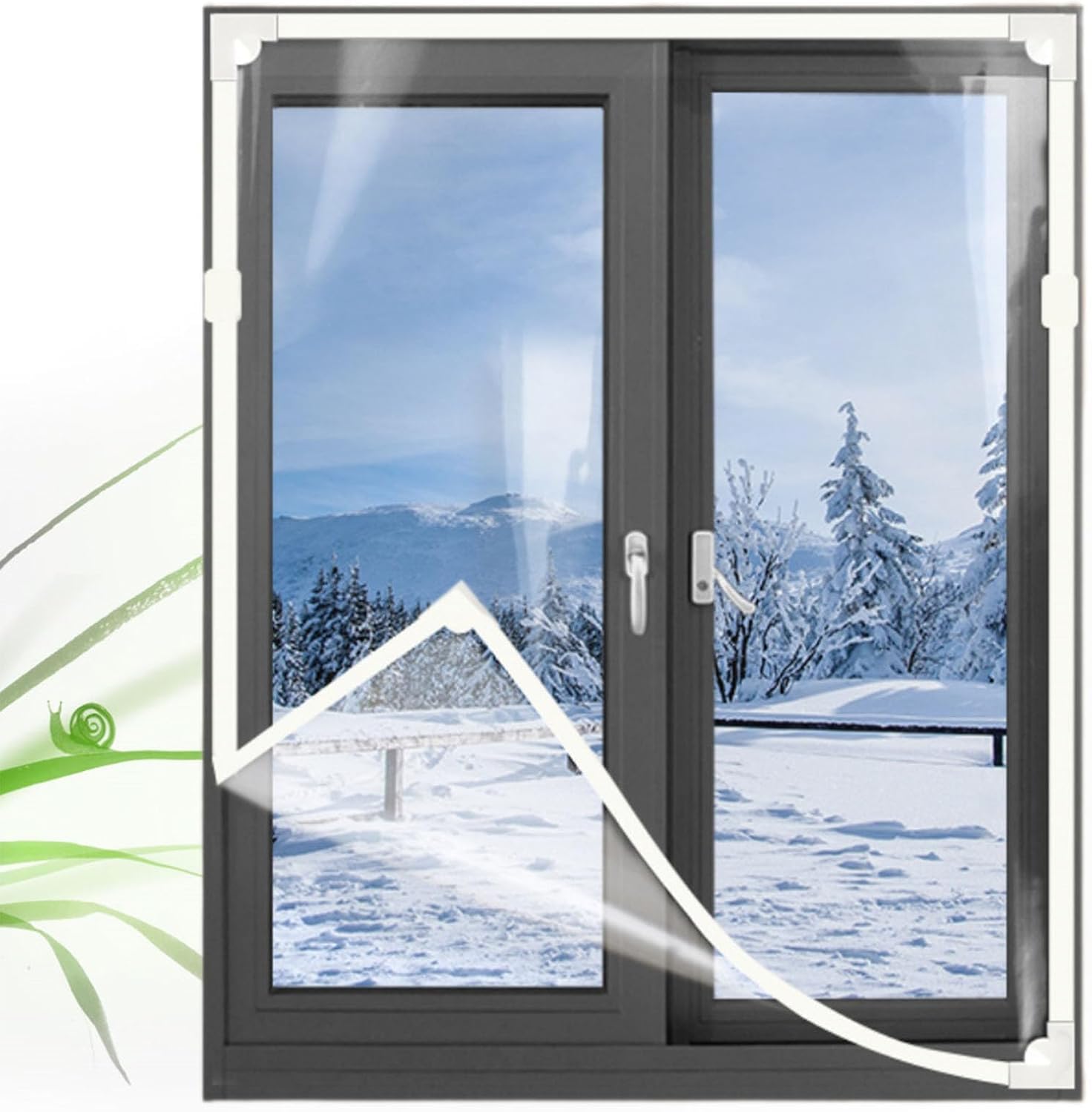 DIY Magnetic Window Insulation kit Transparent Film with White Frame, Heavy Duty Window Insulation Film with Full Frame Magnetic Strip, Draught Excluder Waterproof Dust Proof