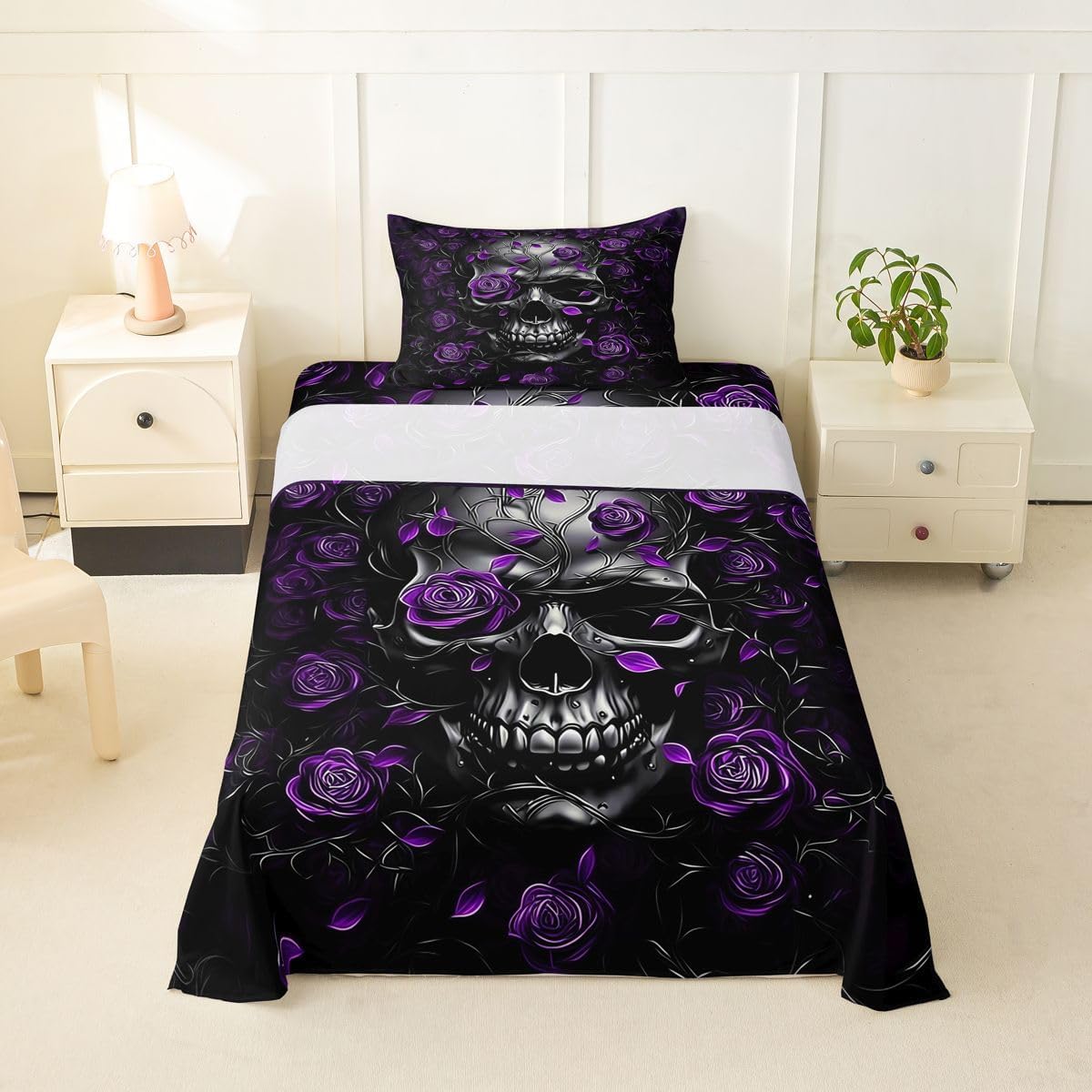 Feelyou Gothic Skull Bed Sheets Set Twin Size 3Pcs