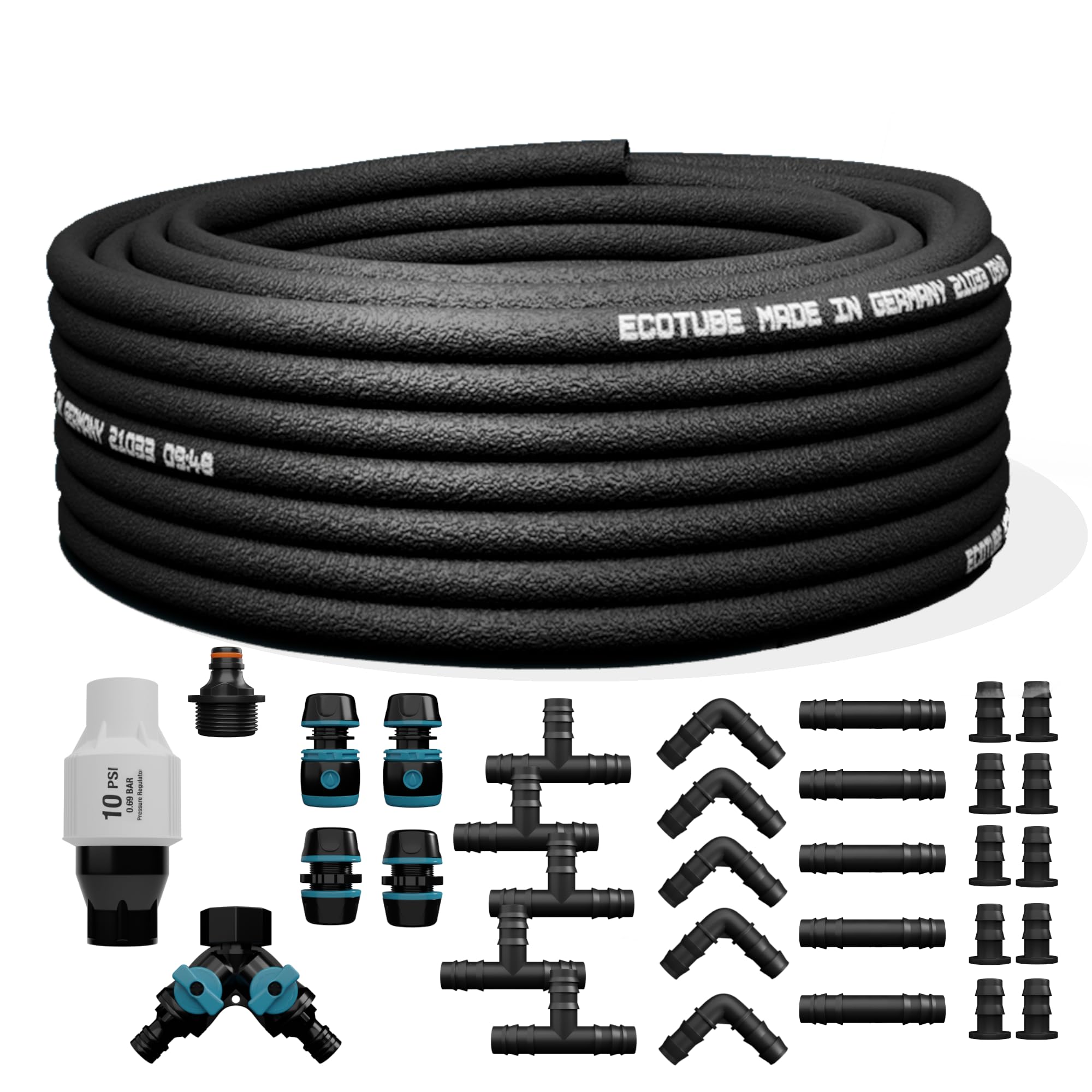 ecotube HOME Perlschlauch 50 m – Wassersparendes Bewässerungssystem für Garten, Hochbeet & Hecke – Tropfschlauch Set inkl. Anschlüsse