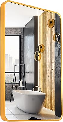 YGBH Bathroom Mirror for Wall, Rectangle Bathroom Mirror, Large Gold Framed Mirror, Makeup Mirror, Round Corner Design for Bathroom, Living Room, Bedroom (Gold, 2436 inch)