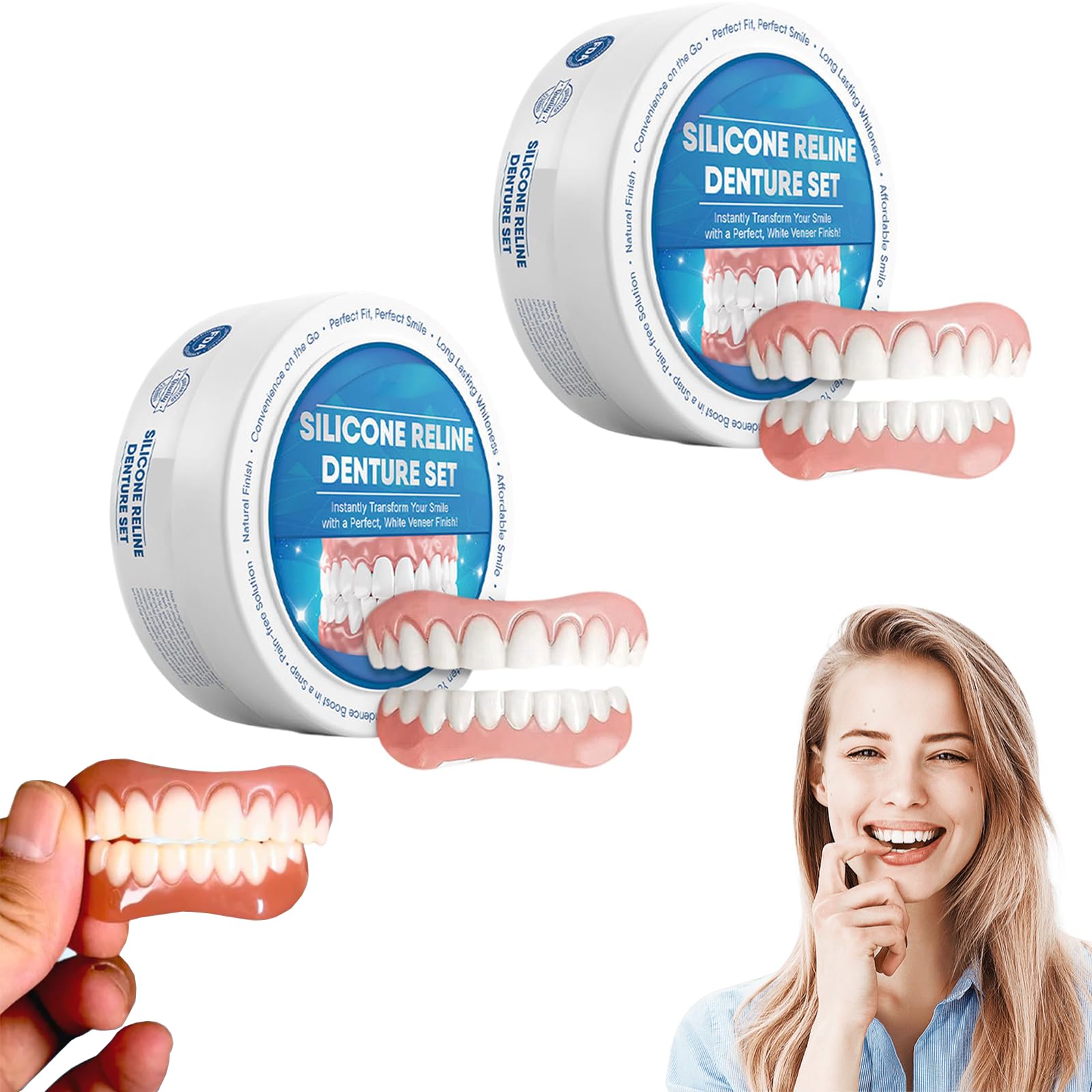 Silicone Reline Denture Set, Denture Silicone Reline Kit, Greatfit Silicone Denture Reline Kit, Soft Denture Reline Kit for Men and Women (2Pcs)