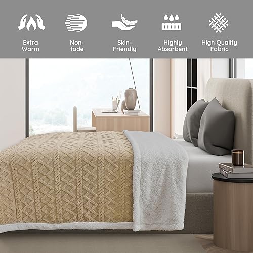 Miniatura 2 de Manta de forro polar sherpa, diseño elegante 3D, reversible de doble cara, supersuave, esponjosa, cálida, acogedora, afelpada, mullida para el sofá,