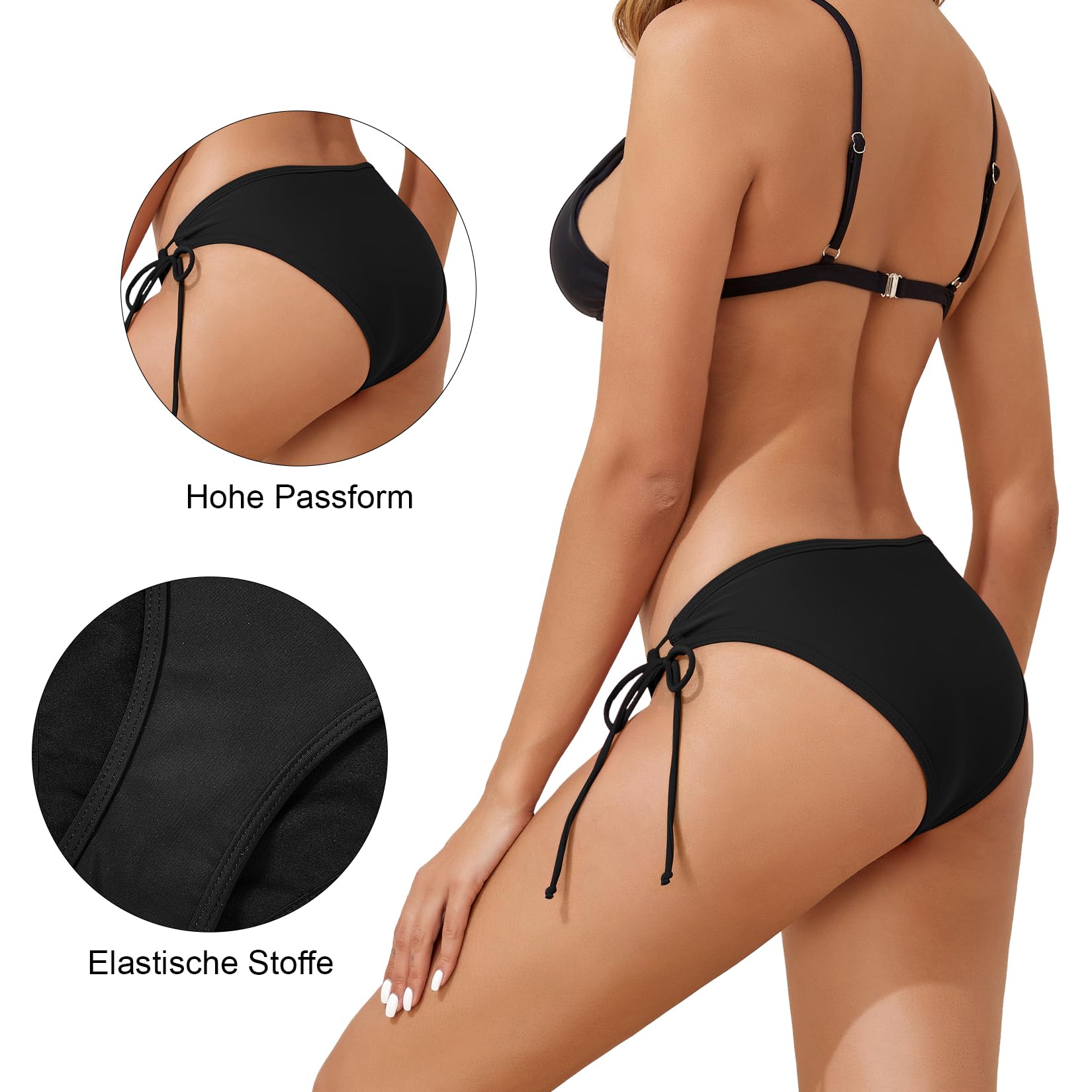 PONCEAU Bikinihose Damen mit Raffung Klassisch Badehose Badeshorts Strandhose Grosse Grössen für Frauen Bikini Hose Gezopfte Schleifen-Design