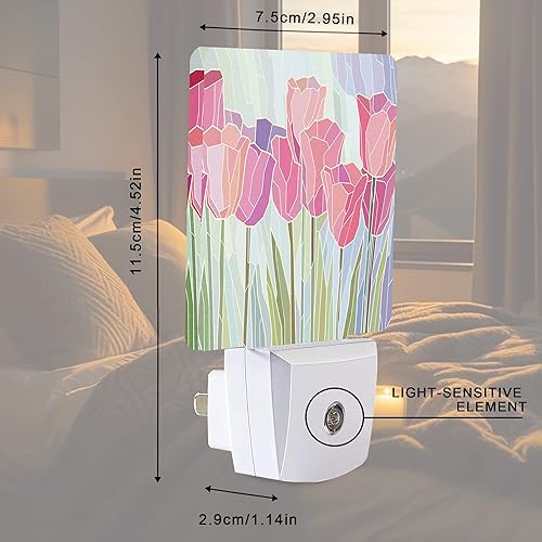 Miniatura 4 de Smoaffly Luz nocturna de tulipán rosa con luces LED de noche con sensor automático, lámpara nocturna del atardecer al amanecer, decoración del hogar