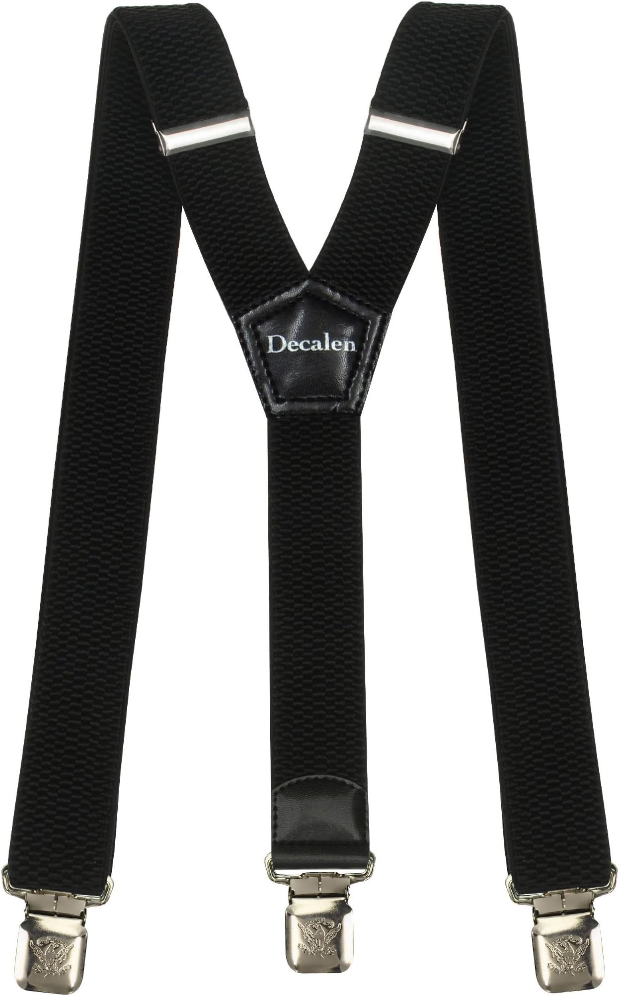 Decalen Mens Suspenders Wide Adjustable and Elastic Braces Y Shape with Very Strong Clips Heavy Duty, Black, Large