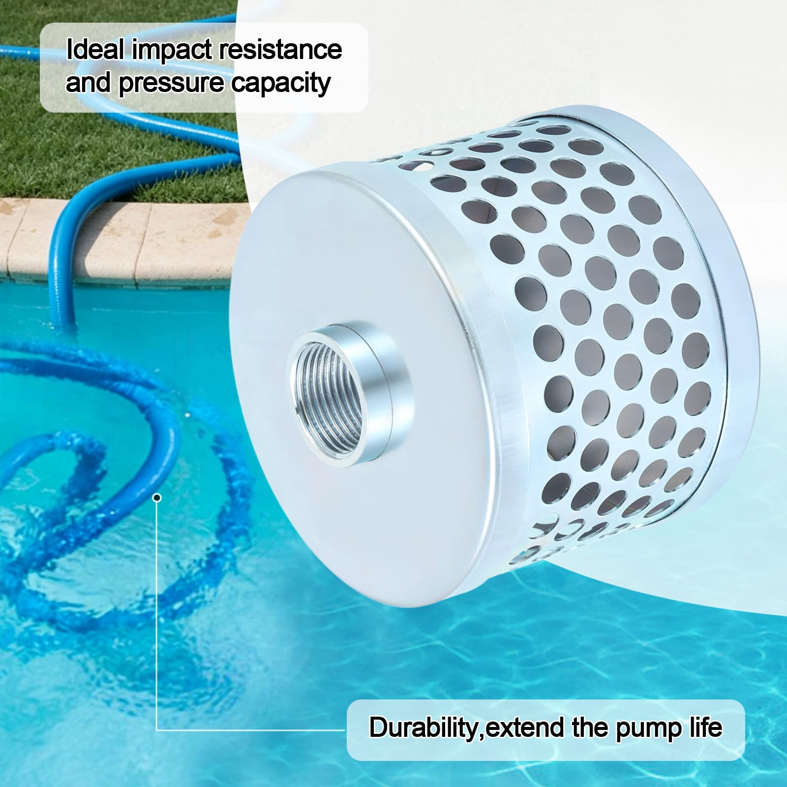 Rundes Loch Saugsiebfilter für Pumpen, kohlenstoffbeschichteter Stahlkorb Wassersaugfilter, mit NPT-Innengewinde, reduziert Feststoffe in die Pumpe (2,5 cm)