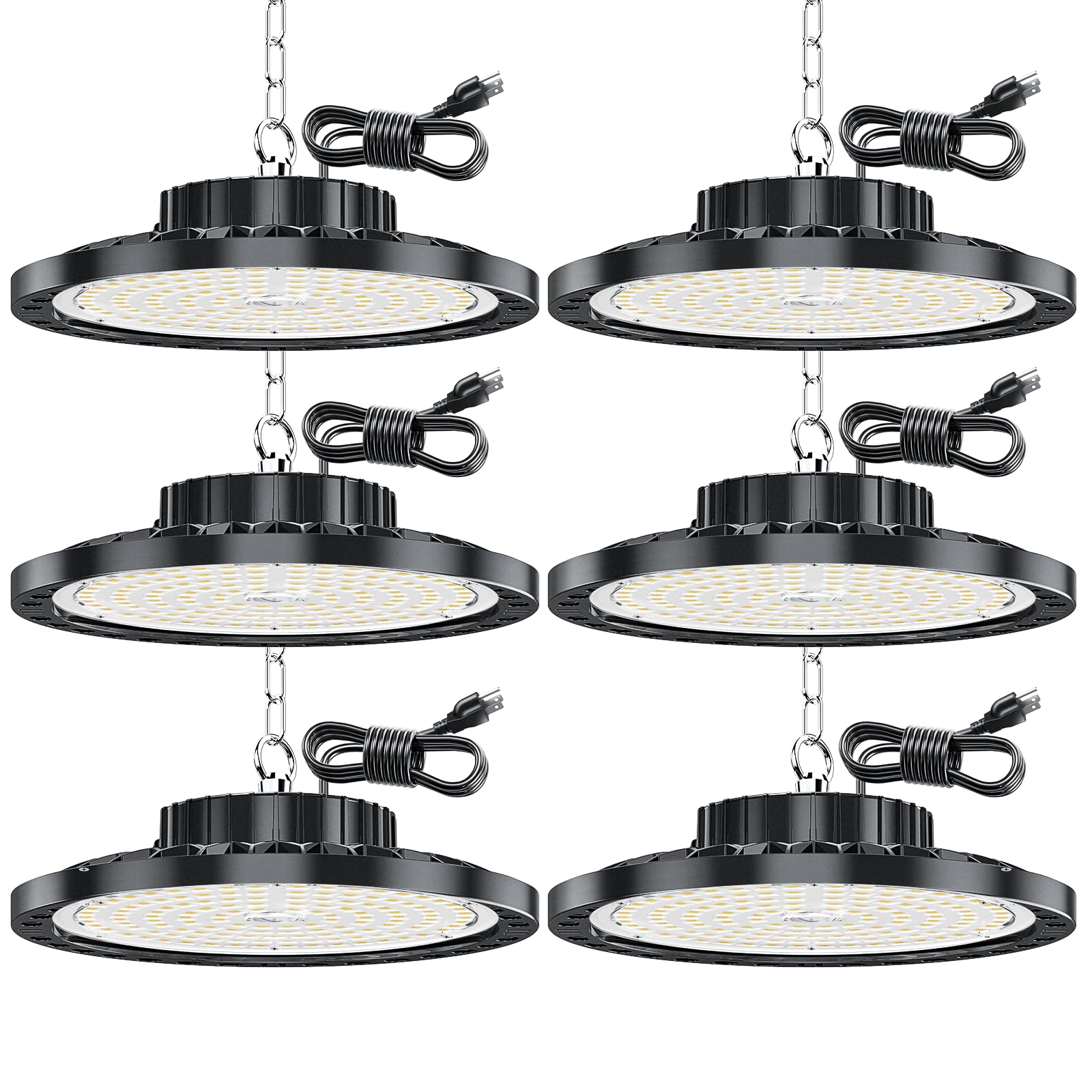 CHENGCHILIT LED High UFO Bay Light 6 Pack, 100W 15000LM 7000K UFO LED High Bay Lights with 110V Plug 6.56ft Cords, Super Bright Commercial LED Lights for Warehouse Gym High Bay Lighting