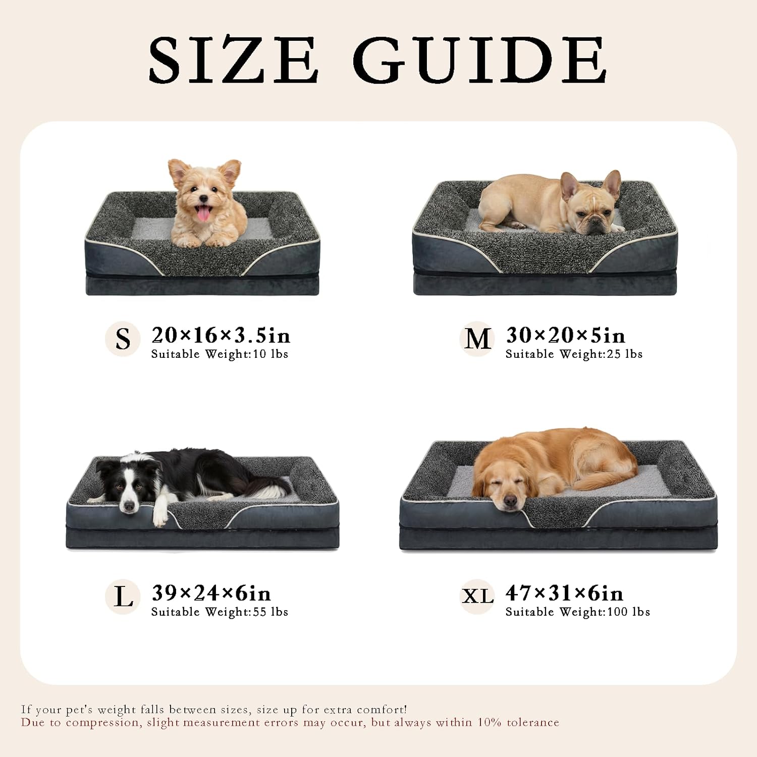 Orthopedic Dog Bed for Medium Dogs, Chew Proof Waterproof Dog Bed with Memory Foam, Washable Pet Bed for Medium Sized Dog, Non-Slip Support for Joint Health .(Dark Grey, Medium)