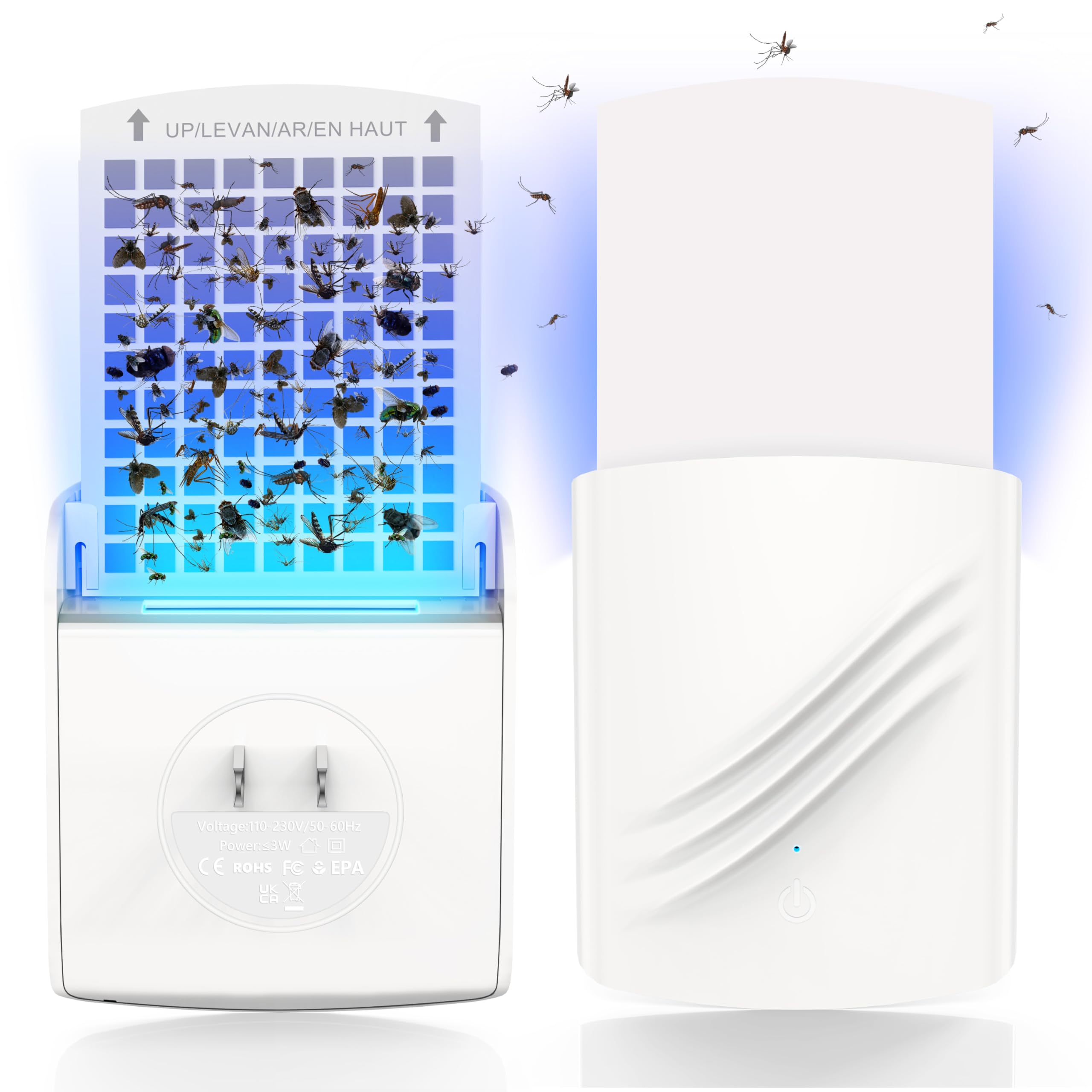 Fruit Fly Traps for Indoors, Mosquito Trap Plug in Bug Catcher with Night Light, Moth Housefly Insect Gnat Traps for House Indoor Kitchen Office - No Odor (1D+6Refills)
