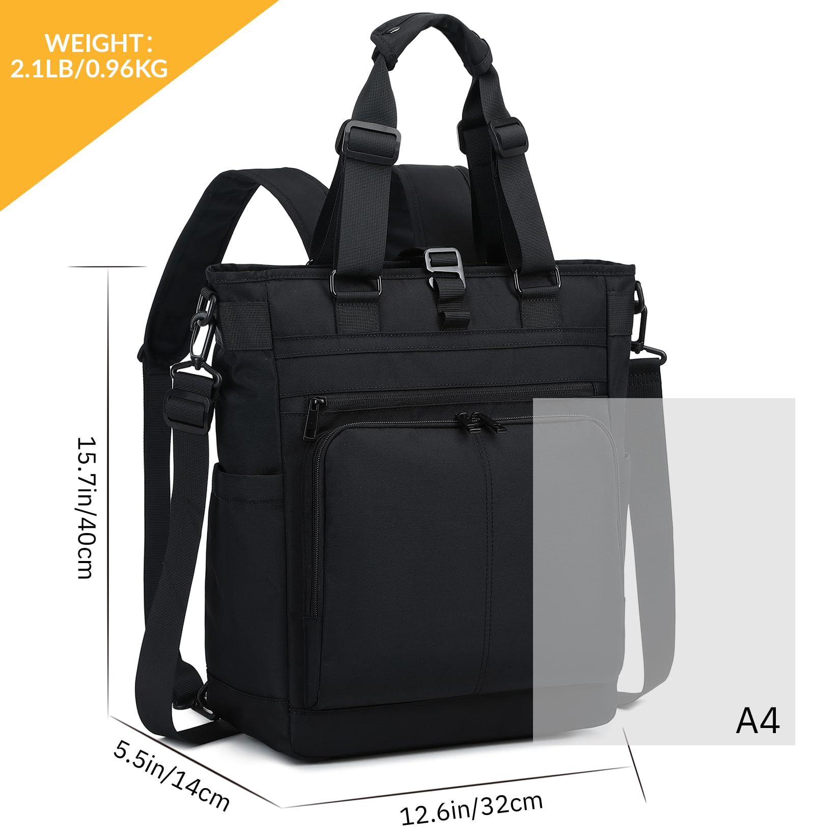 mygreen Borsa trasformabile per computer portatile, borsa a tracolla, 15/15,6 pollici, multifunzione, per affari, scuola/viaggi, nero