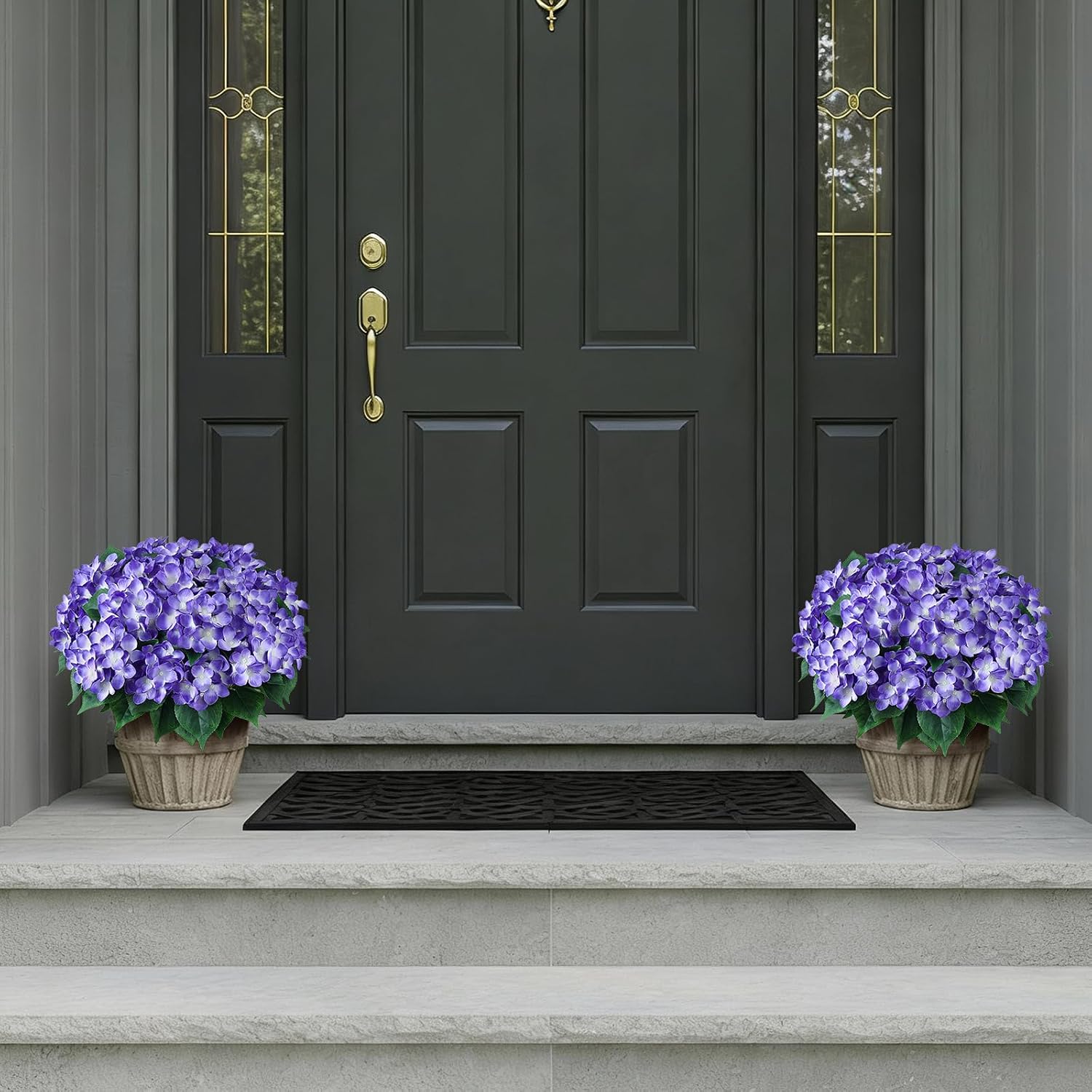 FOTEEWL 16 Bundles Artificial Hydrangea Flowers for Outdoor Decor, Realistic Faux Silk Bouquets Sun-Resistant Fake Plants for Front Door Balcony Farmhouse Garden Home Spring Summer Decor (Purple)