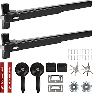 2-Pack Push Bar Panic Exit Device with Exterior Lever, 27.5” Stainless Steel Panic Bar Black for Emergency Exit Doors, Commercial Panic Bar Hardware for 27.5”-41” Doors