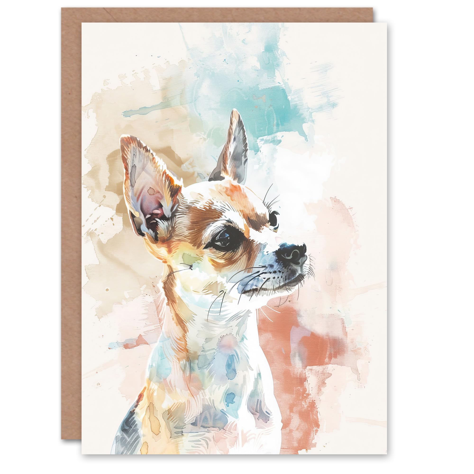 Artery8 Greeting Card Chihuahua Dog Lover Light Watercolour Portrait Blank For All Him Or Her Art Birthday Card